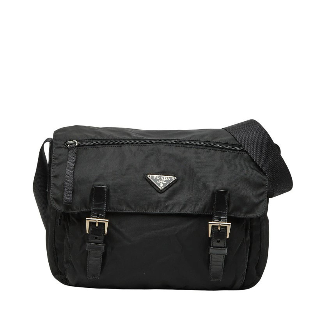 Prada Triangle Plate Shoulder Bag Black